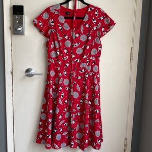 Talbots Red and Navy Umbrella Print Midi Dress, Size 10